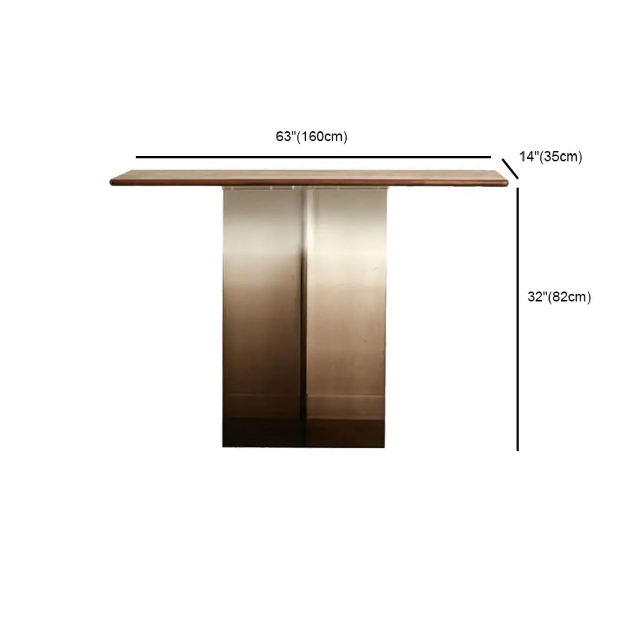 Acrylic Half-circle Pedestal Walnut Wood Console Table Image - 14