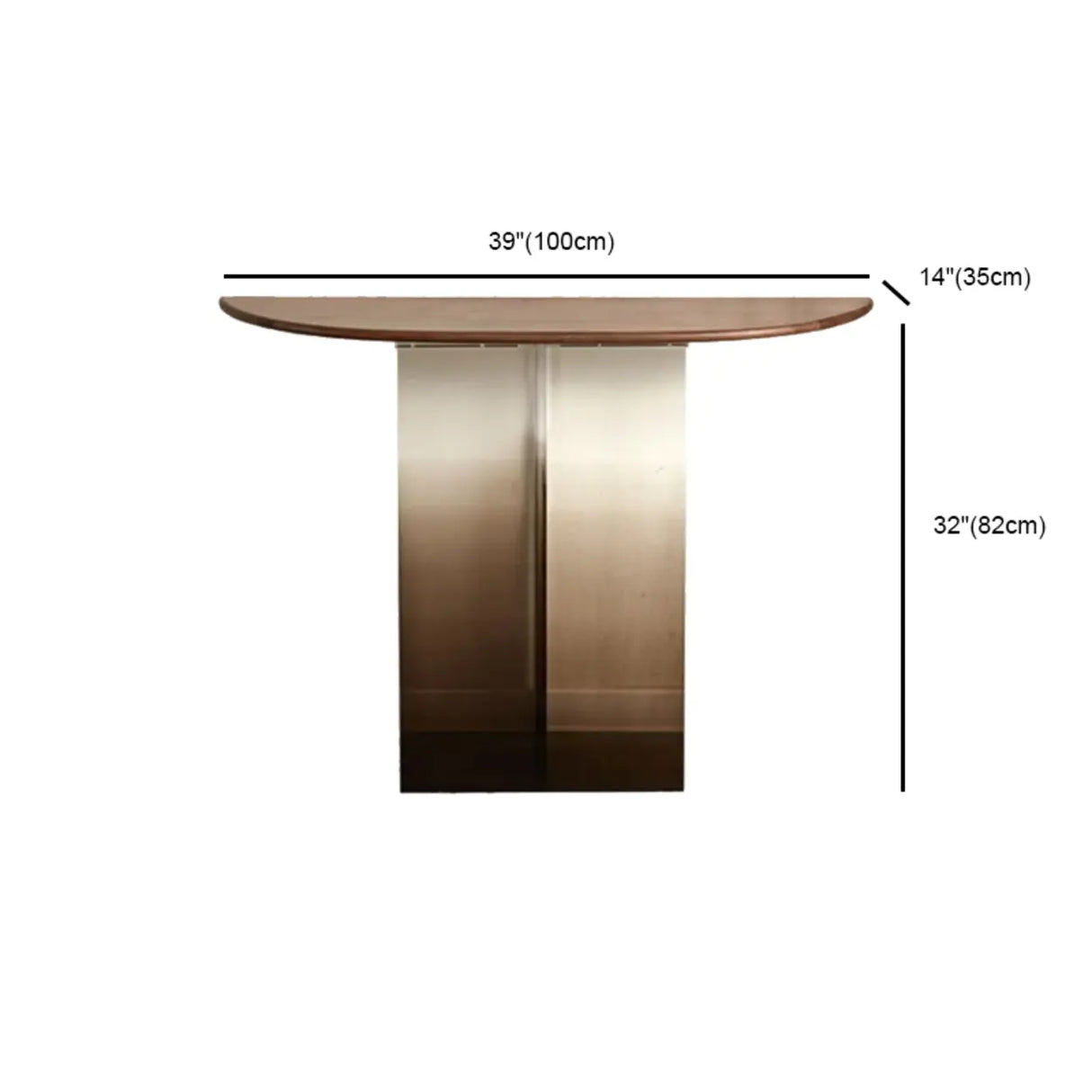 Acrylic Half-circle Pedestal Walnut Wood Console Table Image - 16
