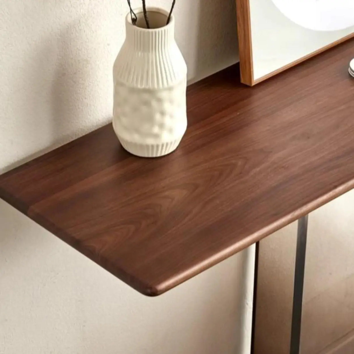 Acrylic Half-circle Pedestal Walnut Wood Console Table Image - 7