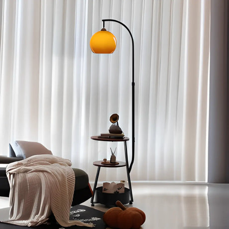 Adjustable Arc Floor Lamp with Three-Tier Storage Shelf Image - 2