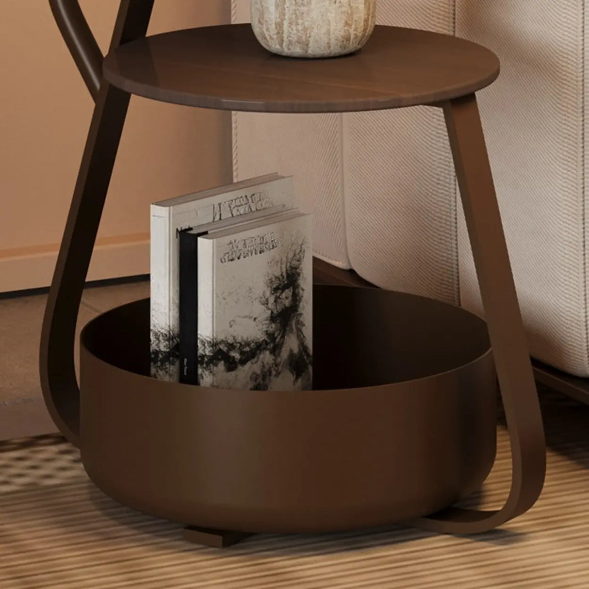 Adjustable Arc Floor Lamp with Three-Tier Storage Shelf Image - 4