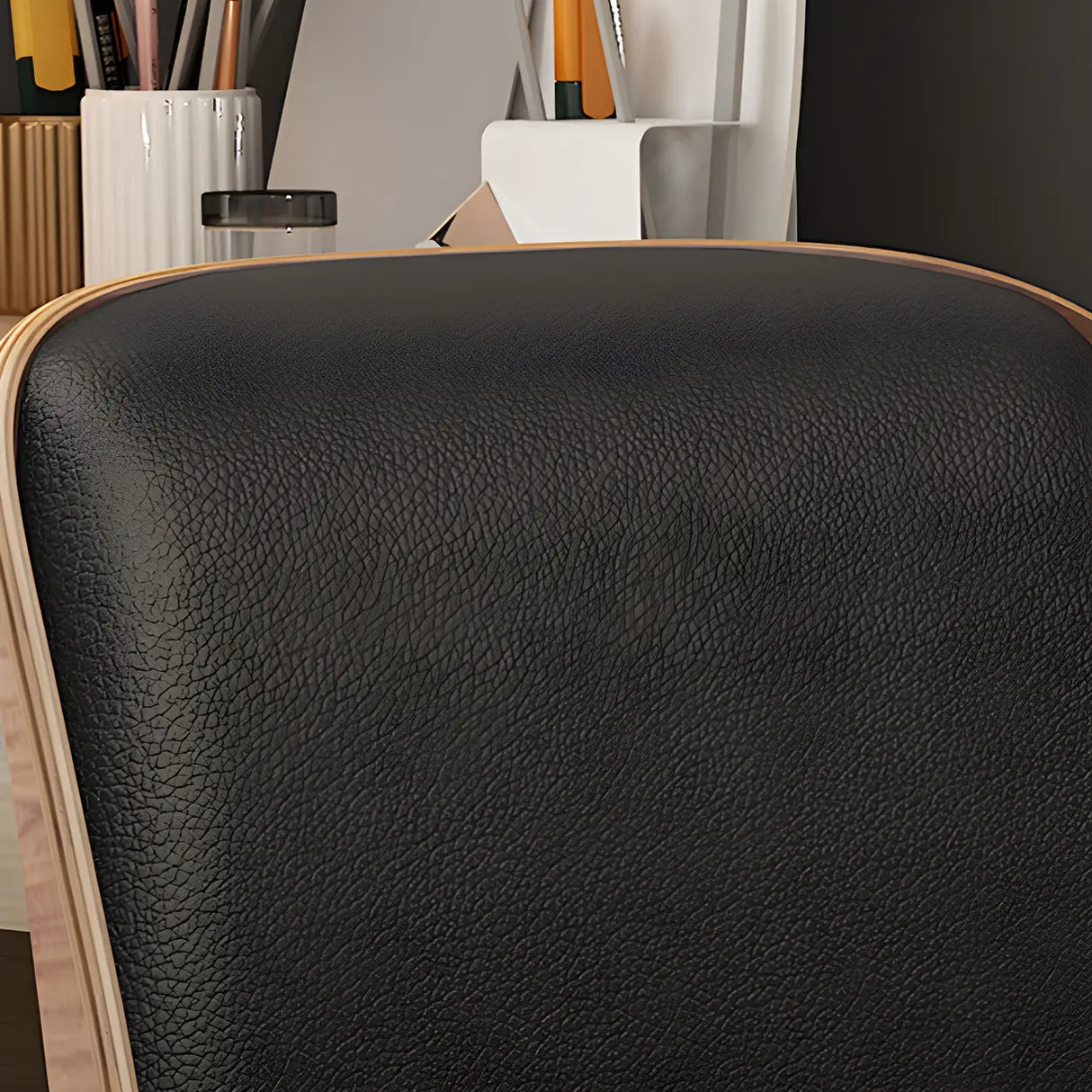 Adjustable Armless Faux Leather Swivel Black Office Chair Image - 10