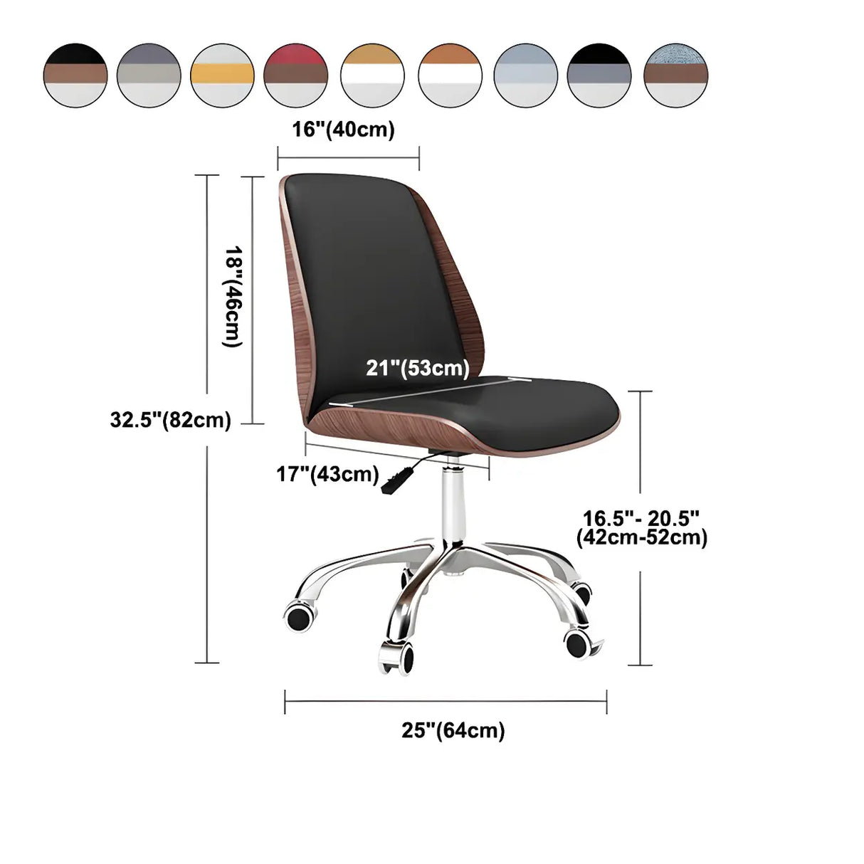 Adjustable Armless Faux Leather Swivel Black Office Chair 