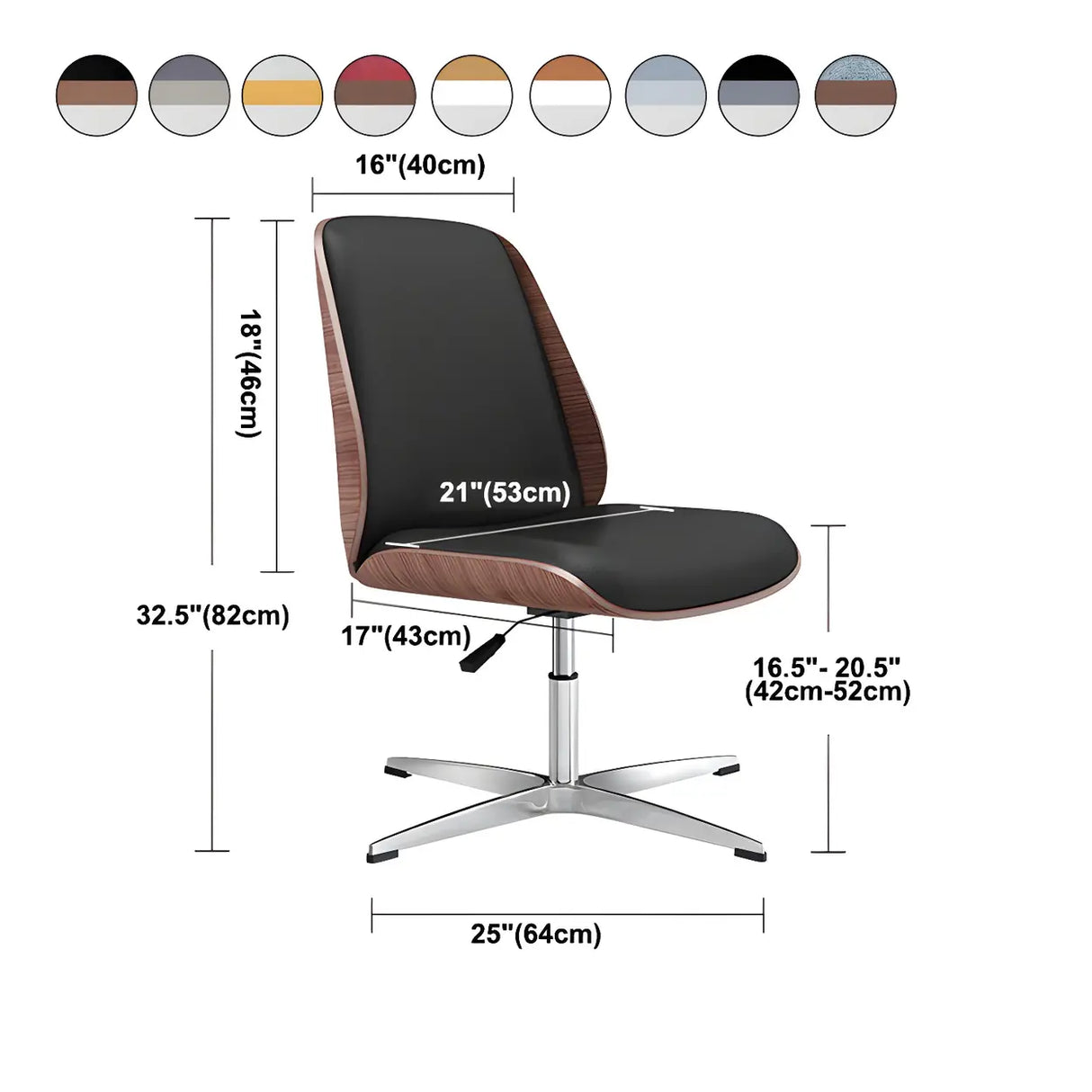 Adjustable Armless Faux Leather Swivel Black Office Chair Image - 30