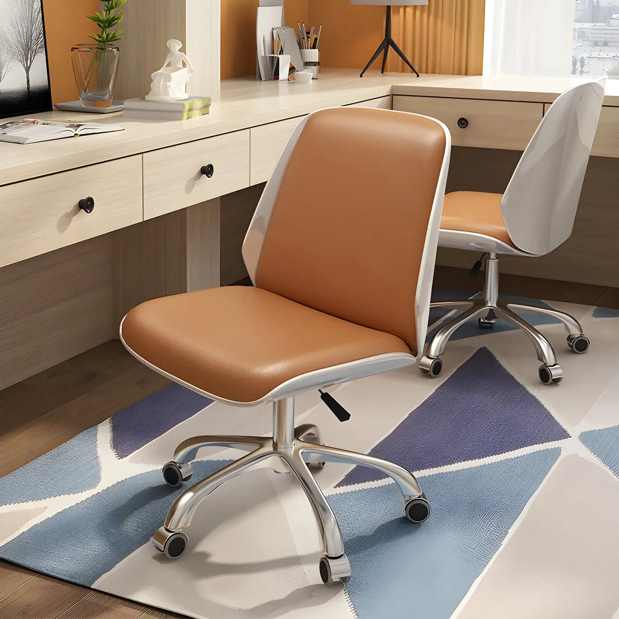 Adjustable Armless Faux Leather Swivel Black Office Chair Image - 4