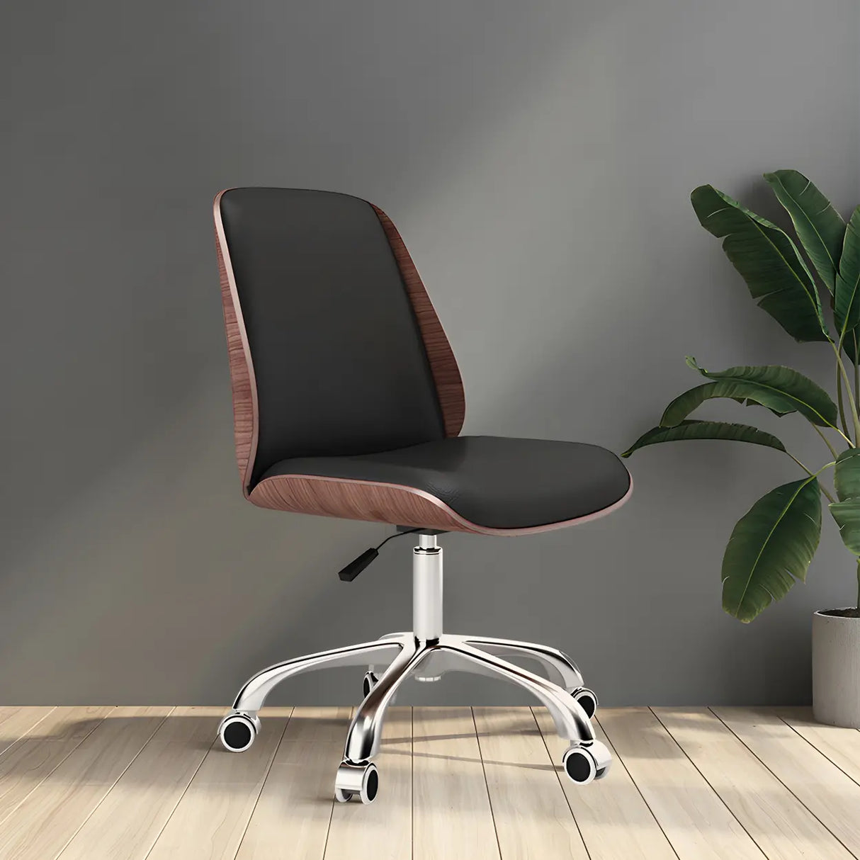 Adjustable Armless Faux Leather Swivel Black Office Chair Image - 5
