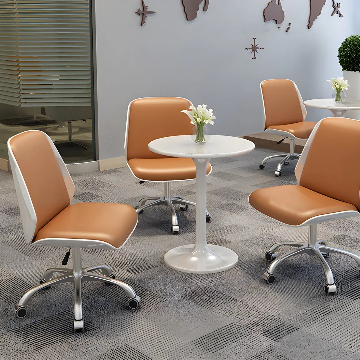 Adjustable Armless Faux Leather Swivel Black Office Chair Image - 7