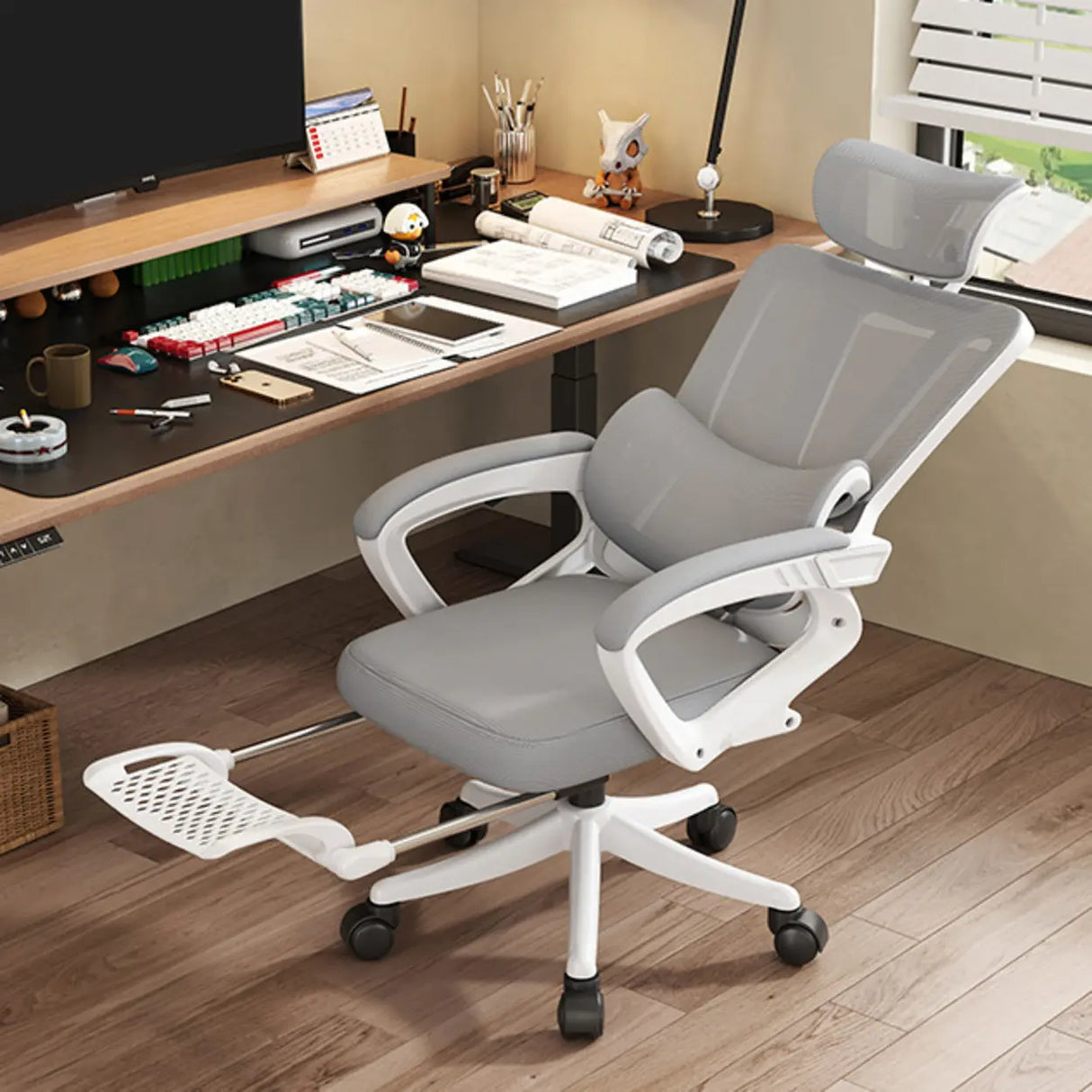 Adjustable Armrest Height Ergonomic Task Office Black Chair Image - 2