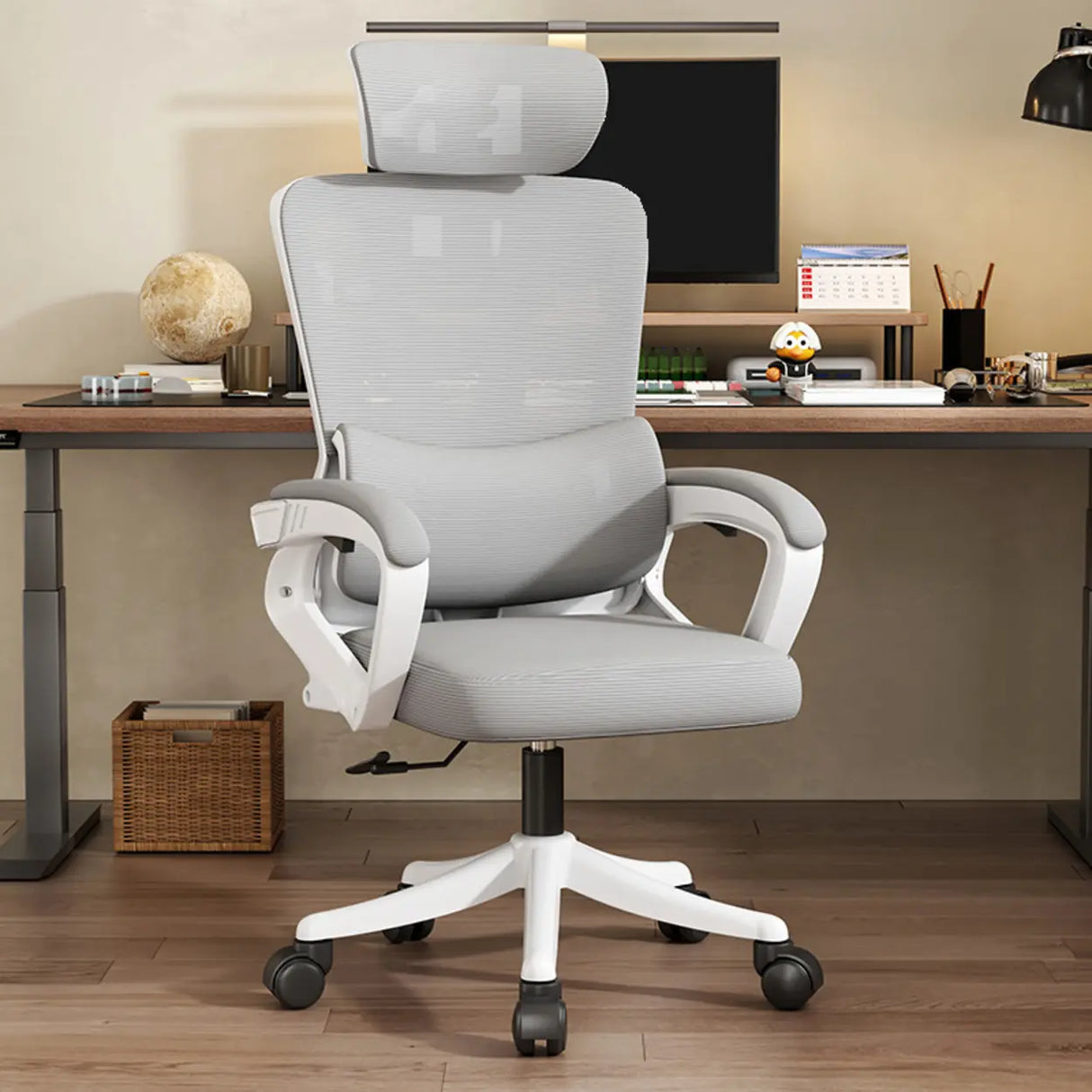 Adjustable Armrest Height Ergonomic Task Office Black Chair Image - 3