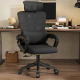 Adjustable Armrest Height Ergonomic Task Office Black Chair Image - 4