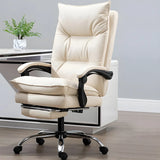 Adjustable Back Off-White Leather Office Chair with Casters Image - 1