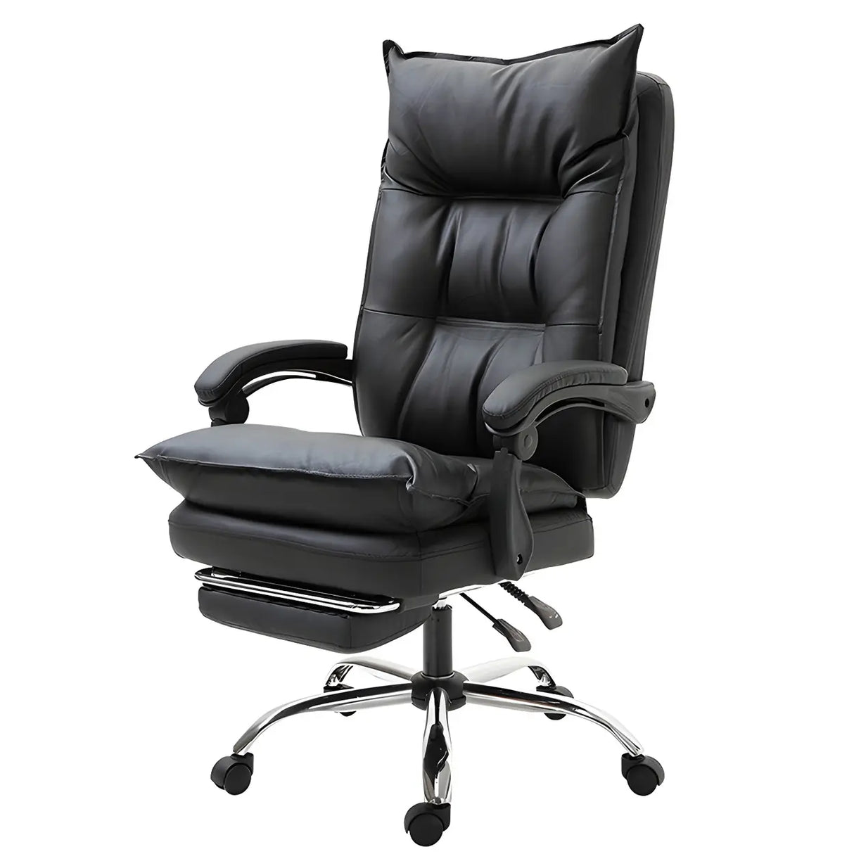 Adjustable Back Off-White Leather Office Chair with Casters Image - 10