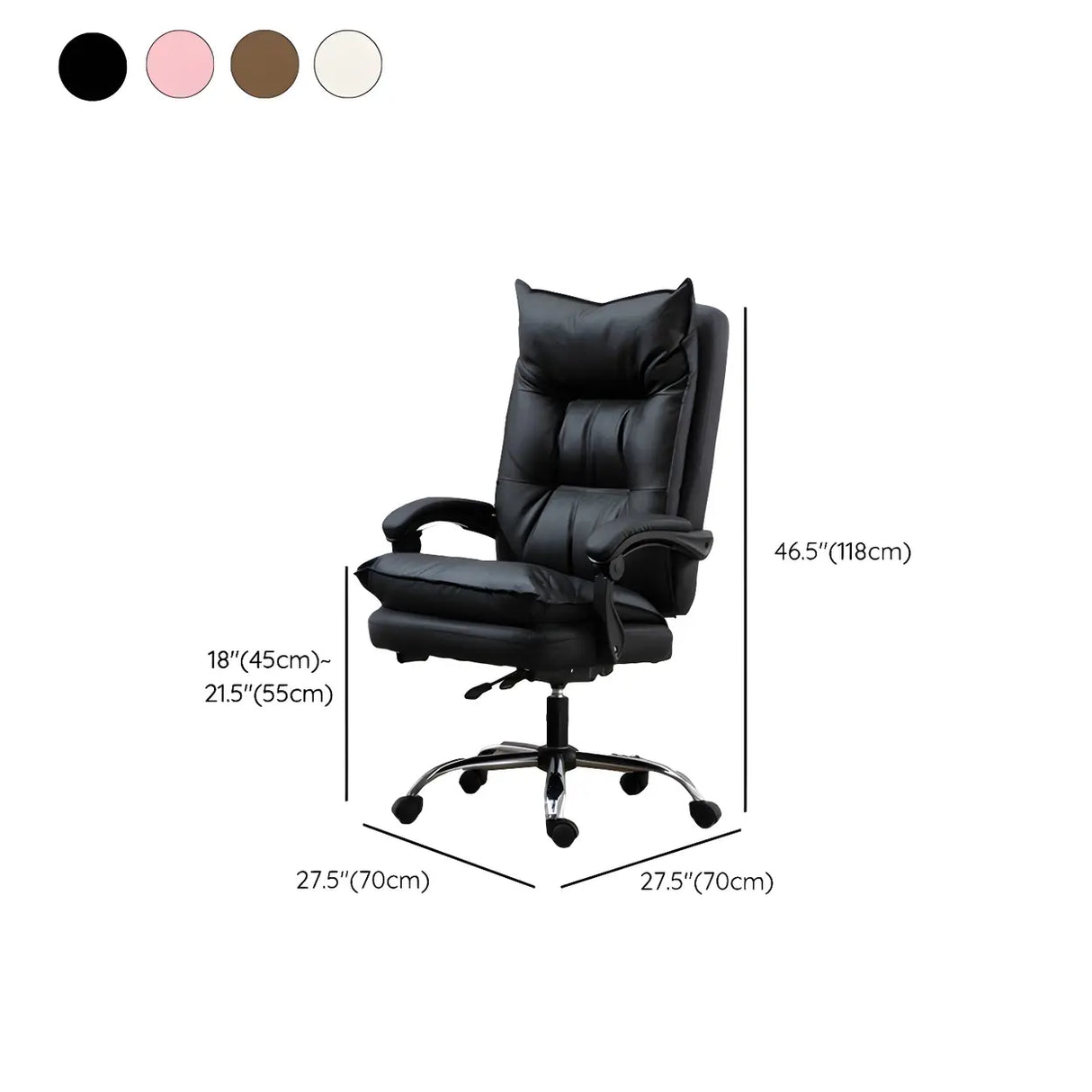 Adjustable Back Off-White Leather Office Chair with Casters 