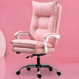 Adjustable Back Off-White Leather Office Chair with Casters Image - 3