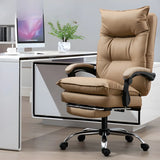 Adjustable Back Off-White Leather Office Chair with Casters Image - 4