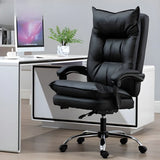 Adjustable Back Off-White Leather Office Chair with Casters Image - 5