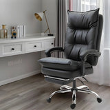 Adjustable Back Off-White Leather Office Chair with Casters Image - 6
