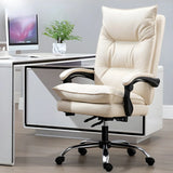 Adjustable Back Off-White Leather Office Chair with Casters Image - 9