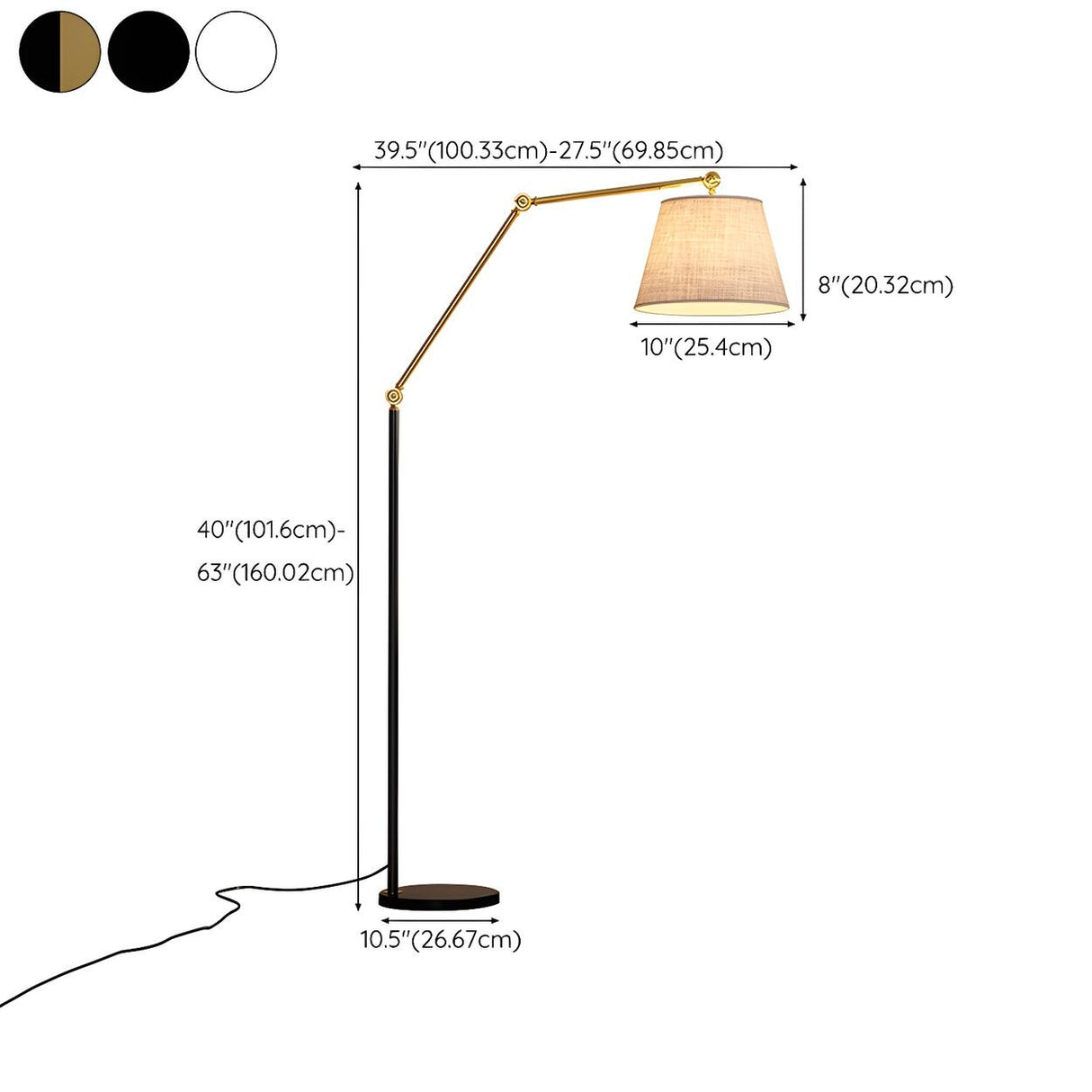 Adjustable Barrel Modern Black and Gold Floor Lamp 