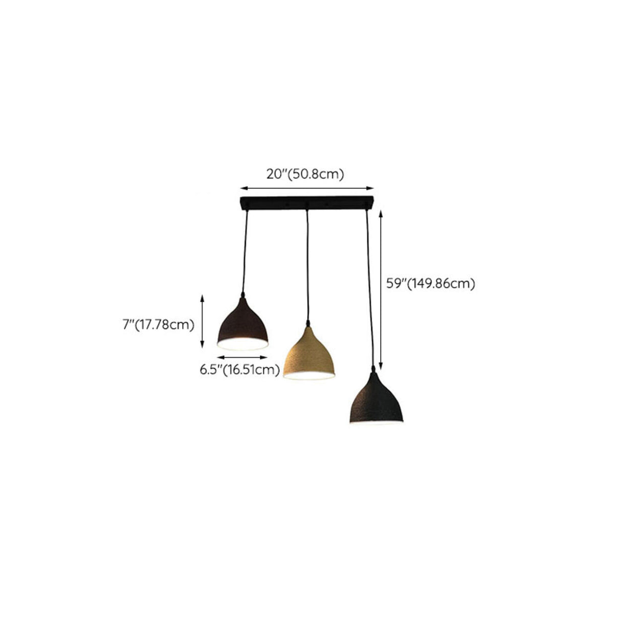 Adjustable Black Cone 3-Light Hanging Island Light 