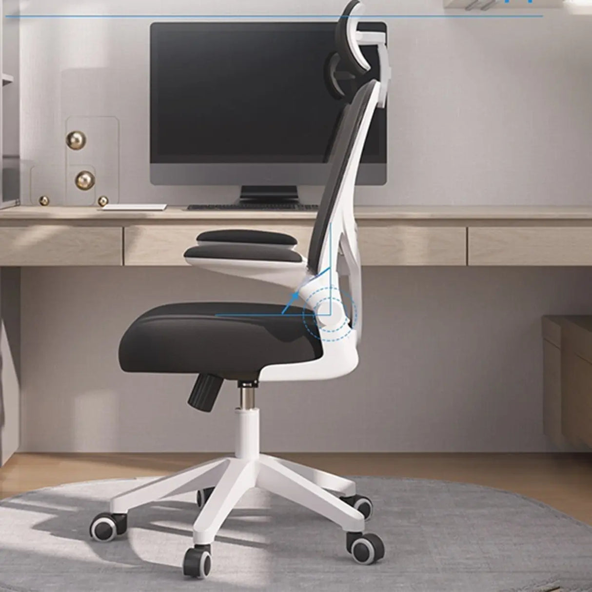 Adjustable Black Ergonomic Swivel Office Chair with Headrest Image - 3