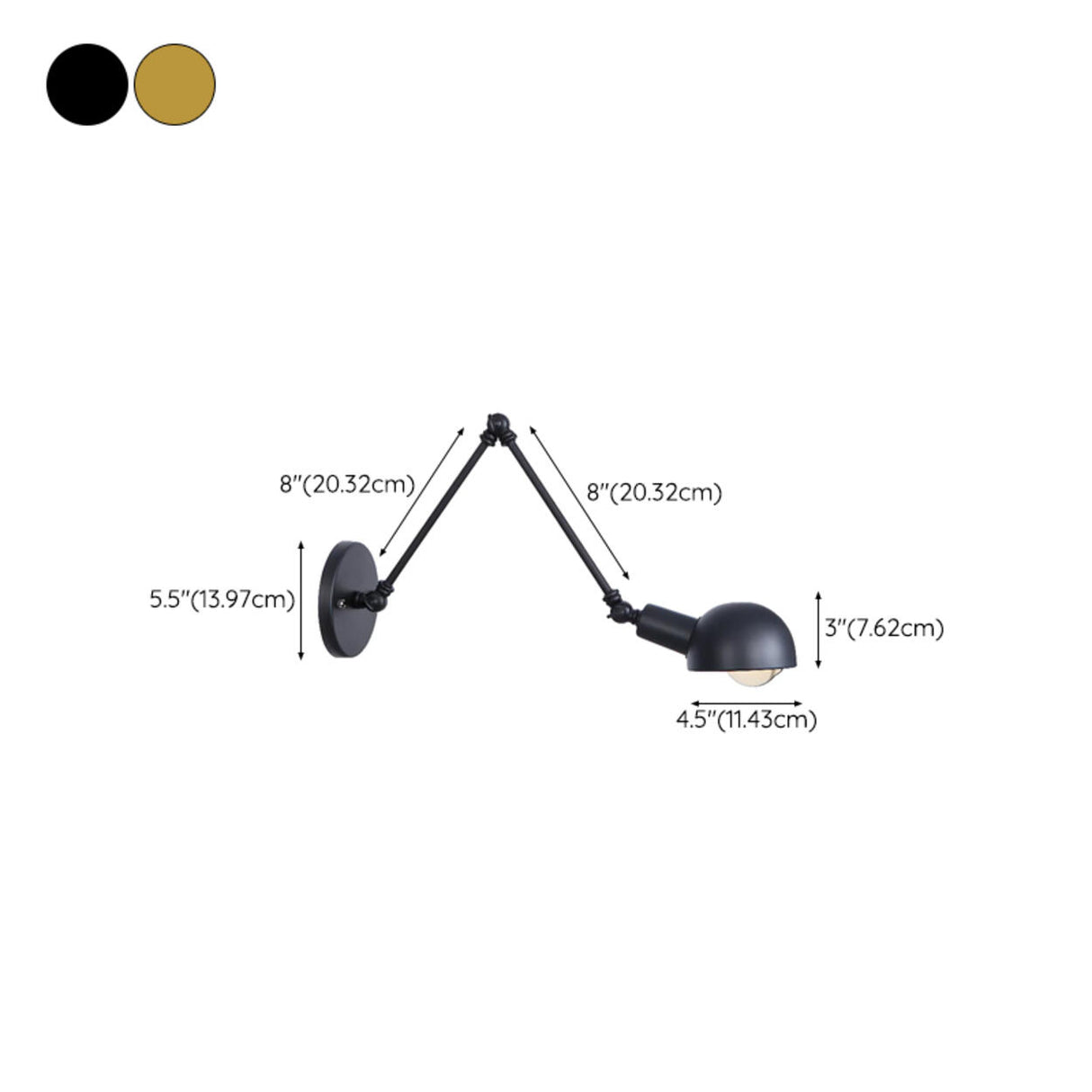 Adjustable Black Metal Swing Arm Wall Sconce 