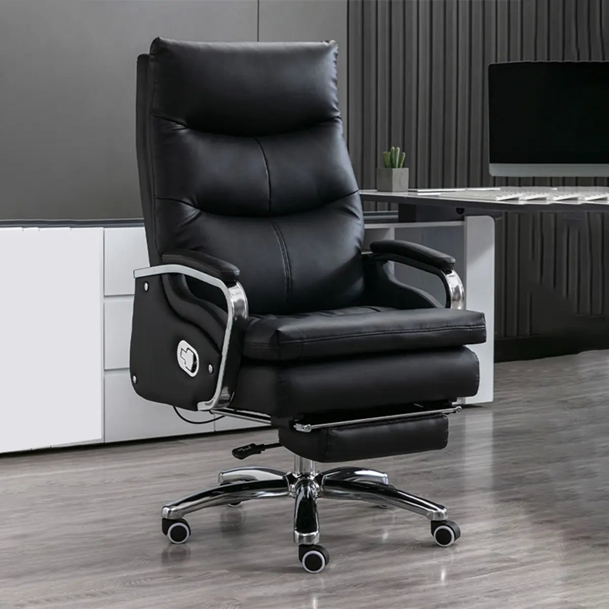 Adjustable Black Modern Ergonomic Leather Office Chair Image - 1