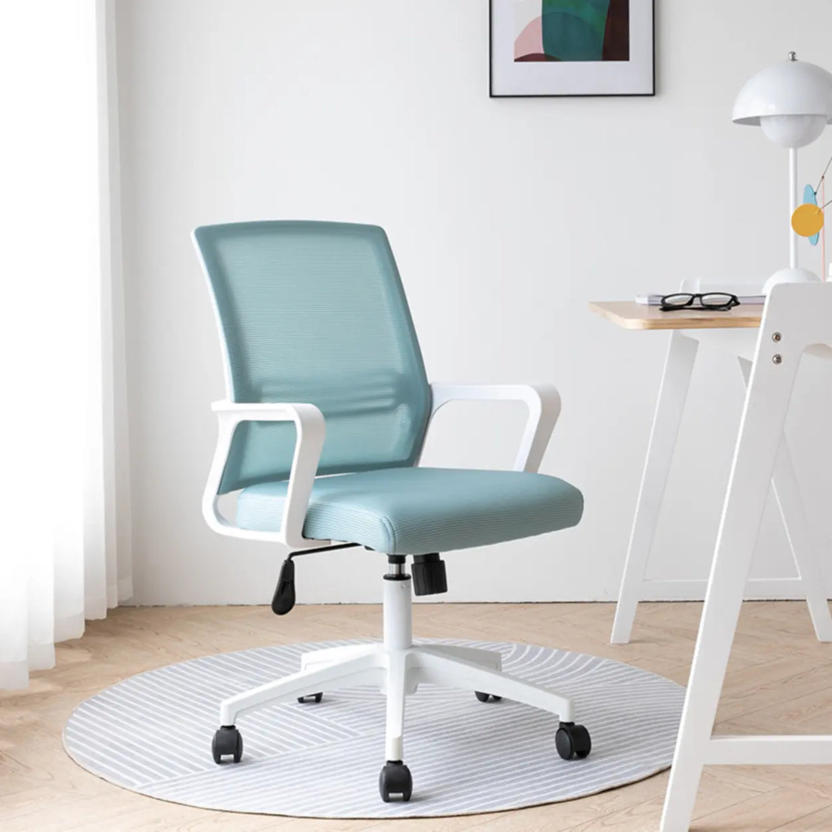 Adjustable Blue Fixed Arms Ergonomic Mesh Office Chair Image - 1