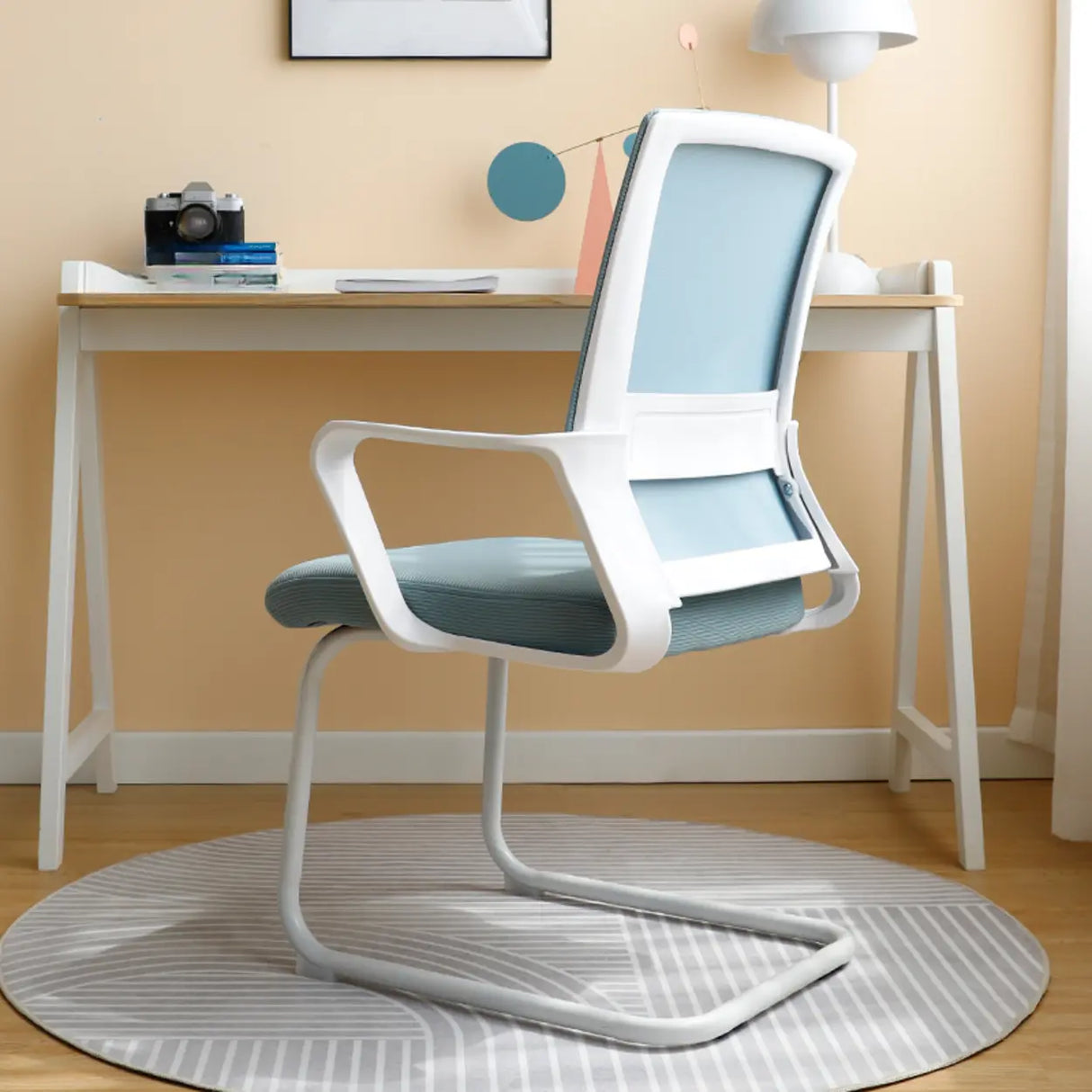 Adjustable Blue Fixed Arms Ergonomic Mesh Office Chair Image - 19