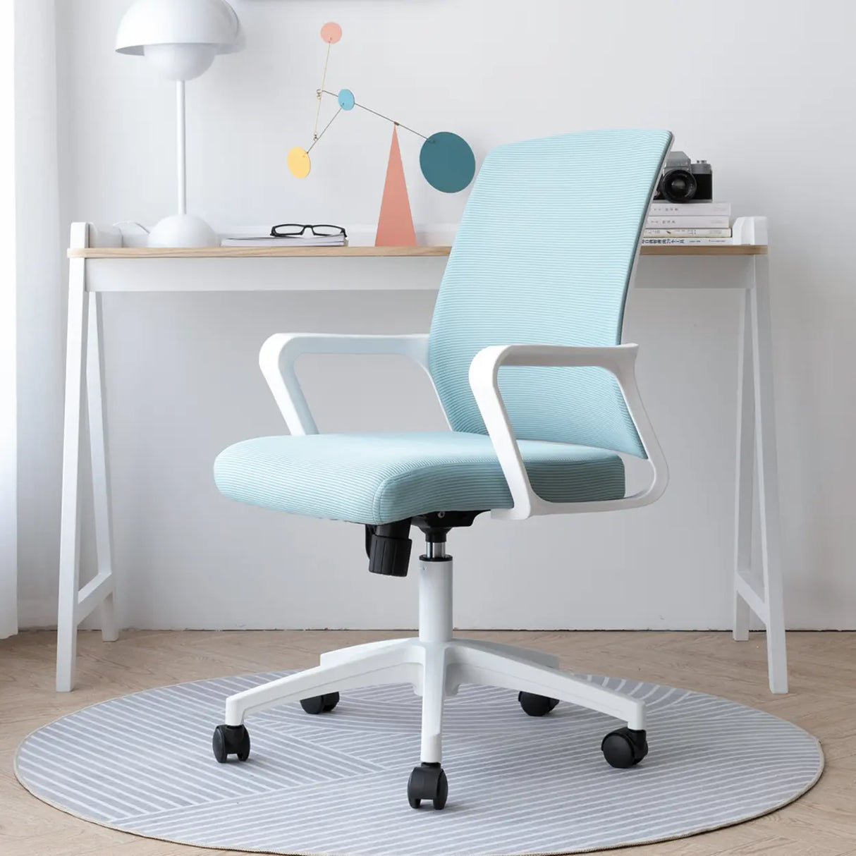 Adjustable Blue Fixed Arms Ergonomic Mesh Office Chair Image - 3