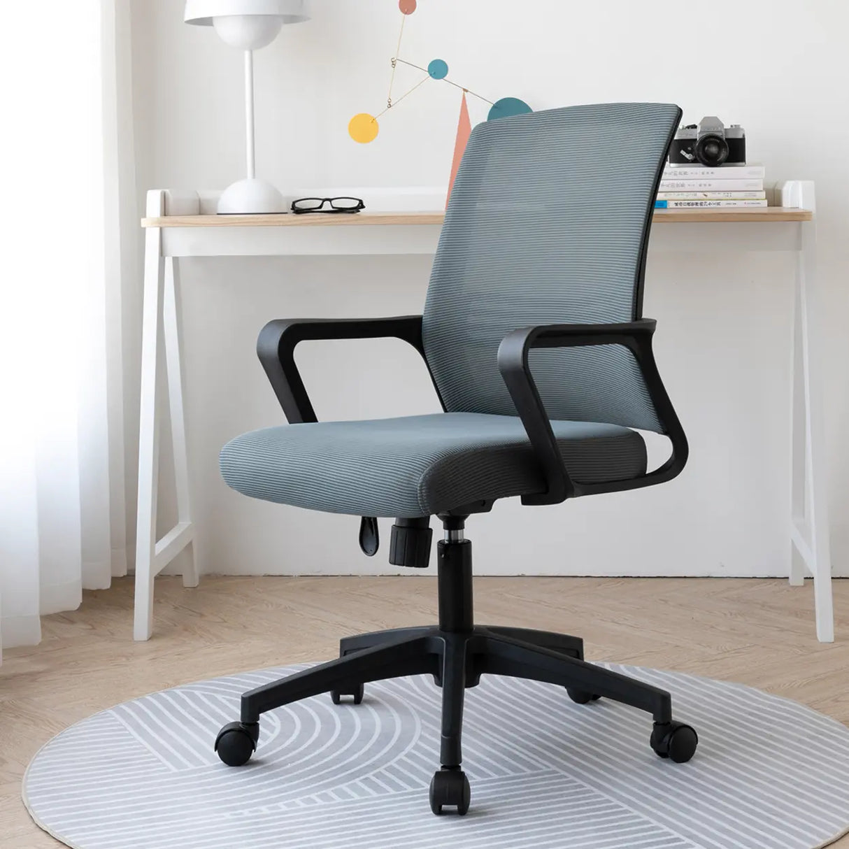 Adjustable Blue Fixed Arms Ergonomic Mesh Office Chair Image - 11