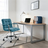 Adjustable Blue Upholstered Swivel Ergonomic Rolling Office Chair Image - 1