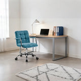 Adjustable Blue Upholstered Swivel Ergonomic Rolling Office Chair Image - 2