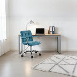 Adjustable Blue Upholstered Swivel Ergonomic Rolling Office Chair Image - 3