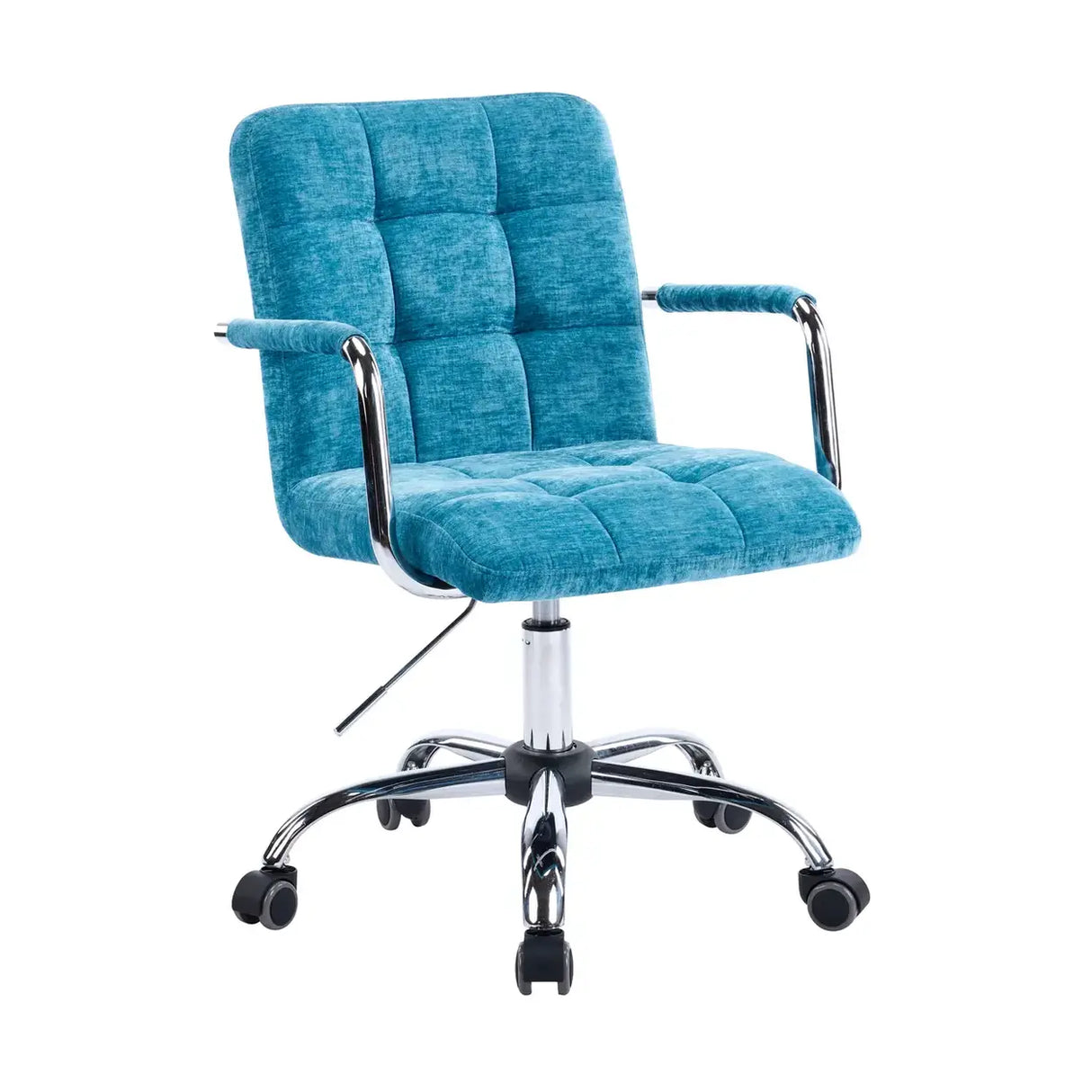 Adjustable Blue Upholstered Swivel Ergonomic Rolling Office Chair Image - 4