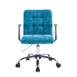 Adjustable Blue Upholstered Swivel Ergonomic Rolling Office Chair Image - 7