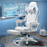 Adjustable Blue-White Leather Headrest Gaming Office Chair Image - 1