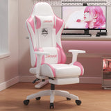 Adjustable Blue-White Leather Headrest Gaming Office Chair Image - 27