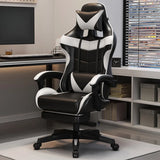 Adjustable Blue-White Leather Headrest Gaming Office Chair Image - 12