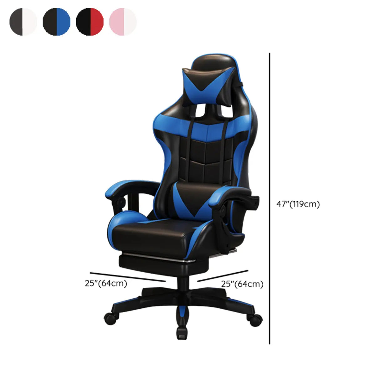 Adjustable Blue-White Leather Headrest Gaming Office Chair Image - 29