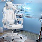 Adjustable Blue-White Leather Headrest Gaming Office Chair Image - 14