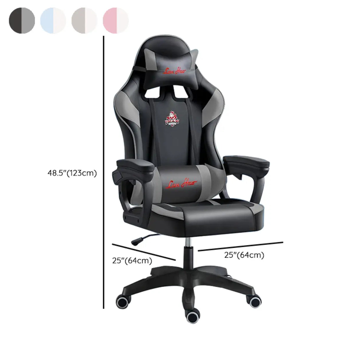 Adjustable Blue-White Leather Headrest Gaming Office Chair Image - 30