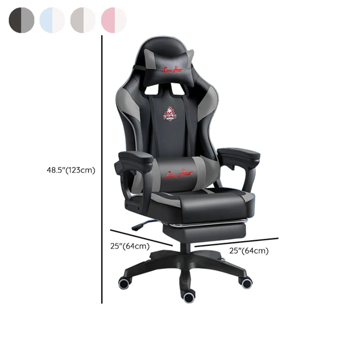 Adjustable Blue-White Leather Headrest Gaming Office Chair Image - 31