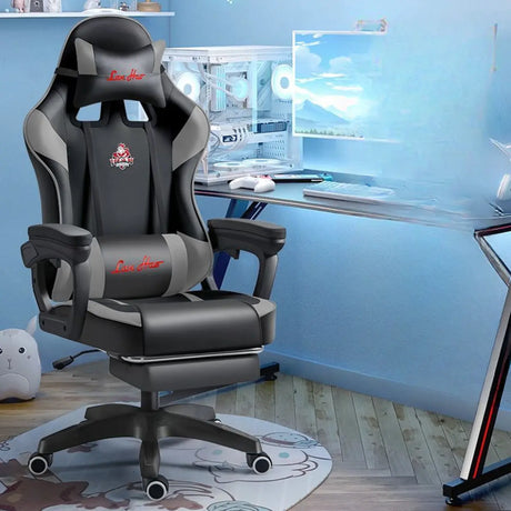 Adjustable Blue-White Leather Headrest Gaming Office Chair Image - 17