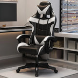 Adjustable Blue-White Leather Headrest Gaming Office Chair Image - 6