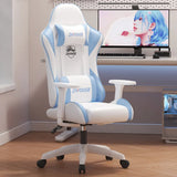 Adjustable Blue-White Leather Headrest Gaming Office Chair Image - 22
