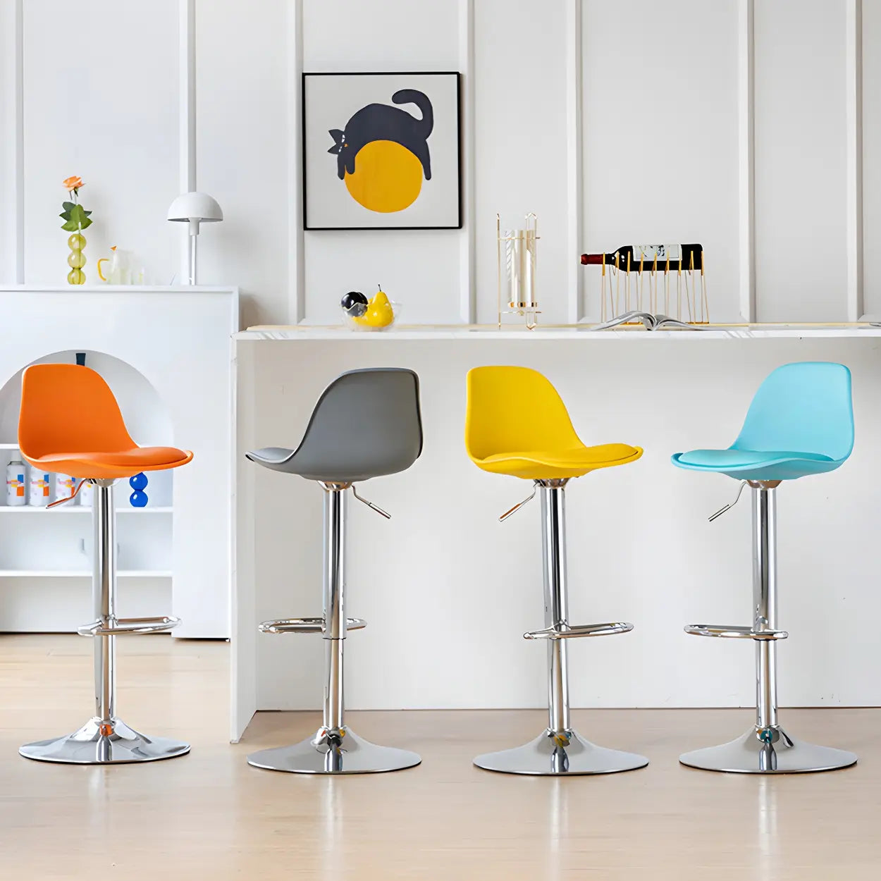 Adjustable Bucket Leather Seat Iron Swivel Bar Stools