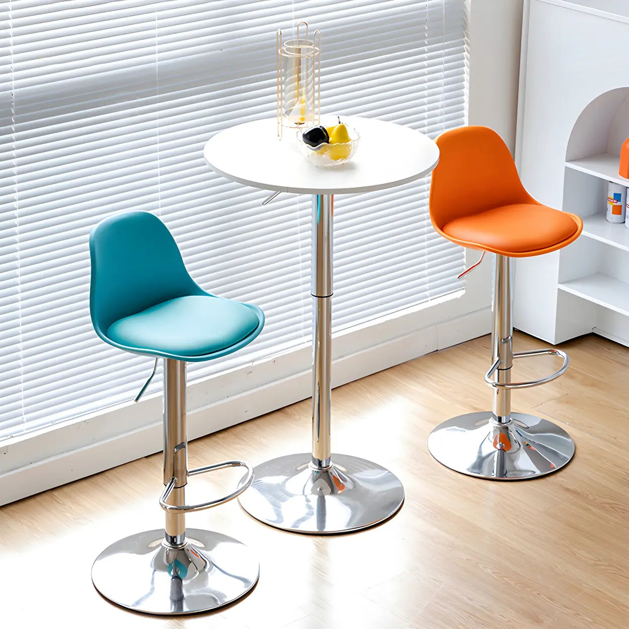 Adjustable Bucket Leather Seat Iron Swivel Bar Stools