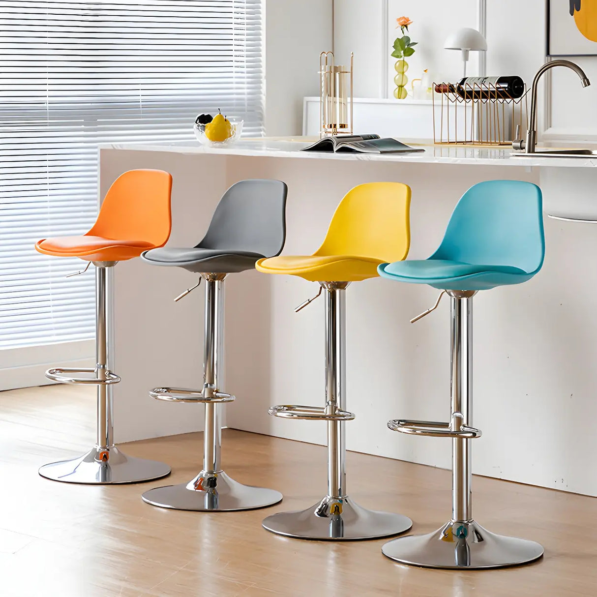 Adjustable Bucket Leather Seat Iron Swivel Bar Stools Image - 26