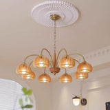 Adjustable Chain Solid Wood Slat Dome Chandelier Image - 10